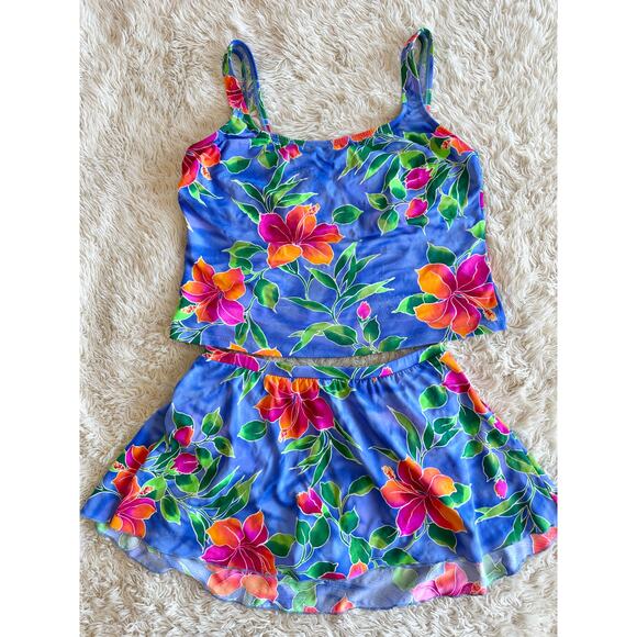 90’s Tropical Skirt Tankini size 14 - Picture 3 of 16